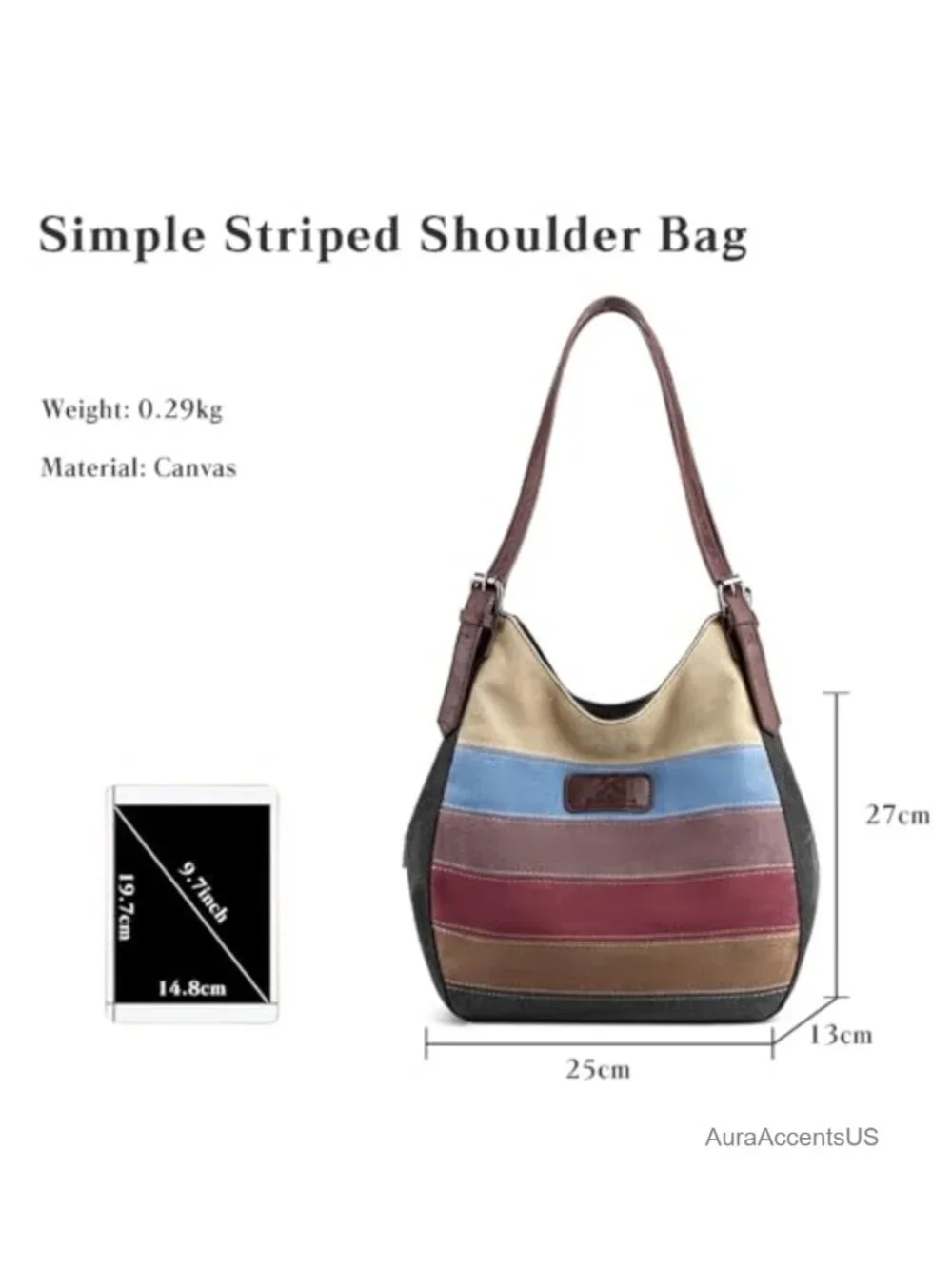 Canvas Shoulder Bag Multi Striped Handbag Large Capacity Top Handle Hobo Tote